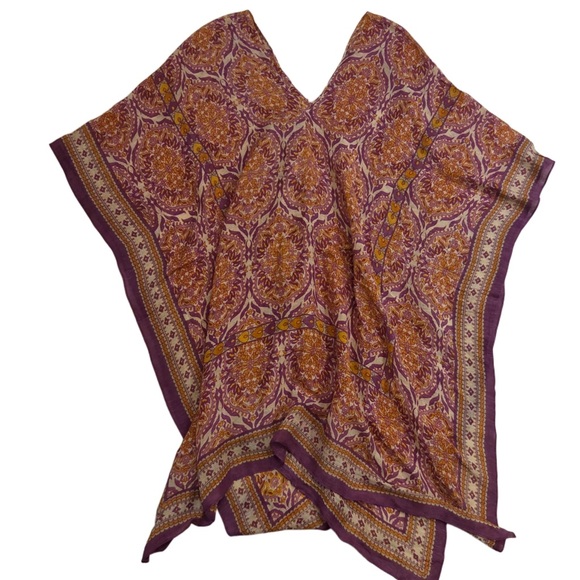 Theodora & Callum Purple and Yellow Patterned Textile Poncho! - Picture 2 of 4